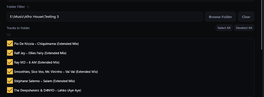 KimiCue showing songs from the folder selection